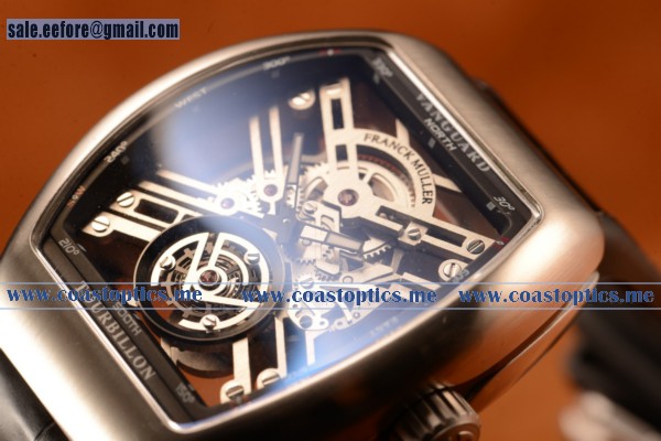 Franck Muller Vanguard Miyota Automatic Copy Tourbillon Steel Case With Skeleton Dial Leather/Rubber Strap